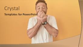  Presentation with scandal - Presentation design featuring middle-age-man-with-beard background and a yellow colored foreground