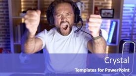  Presentation with video games playing - Presentation theme featuring middle-age-man-with-beard background and a  colored foreground