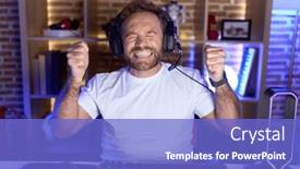  Presentation with video games playing - Presentation with middle-age-man-with-beard background and a cobalt blue colored foreground