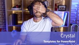  Presentation with video games playing - Presentation with middle-age-man-with-beard background and a cobalt blue colored foreground