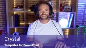  Presentation with video games playing - Presentation having middle-age-man-with-beard and a violet colored foreground