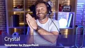  Presentation with video games playing - PPT theme having middle-age-man-with-beard and a navy blue colored foreground