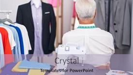  Presentation with sewing machine - Slide set having middle-age-man-with-grey background and a light blue colored foreground