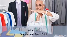  Presentation with time machine - Presentation theme having middle-age-man-with-grey background and a light blue colored foreground