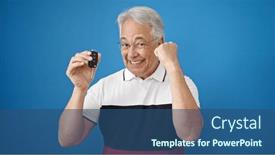  Presentation with car key - Presentation featuring middle-age-man-with-grey background and a ocean colored foreground