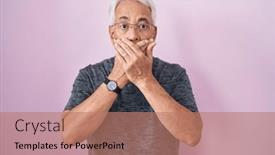  Presentation with secret - PPT theme enhanced with middle-age-man-with-grey background and a coral colored foreground