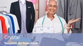  Presentation with sewing machine - Slide deck enhanced with middle-age-man-with-grey background and a light blue colored foreground