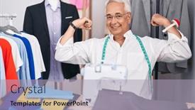  Presentation with sewing machine - Slide set consisting of middle-age-man-with-grey background and a light gray colored foreground