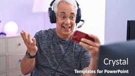  Presentation with achievement - Presentation theme enhanced with middle-age-man-with-grey background and a dark gray colored foreground