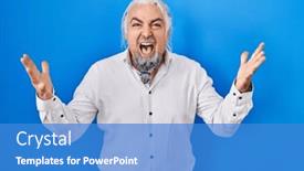  Presentation with frustration - Presentation consisting of middle-age-man-with-grey background and a teal colored foreground