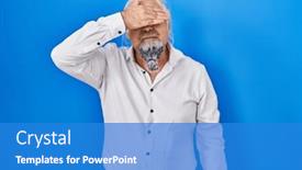  Presentation with sad - PPT theme enhanced with middle-age-man-with-grey background and a teal colored foreground