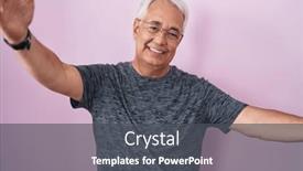  Presentation with hug - PPT theme enhanced with middle-age-man-with-grey background and a  colored foreground