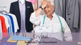  Presentation with consumption concept vending machine - Slide set with middle-age-man-with-grey background and a light gray colored foreground