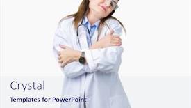  Presentation with self care - Presentation theme enhanced with middle age mature doctor woman wearing medical coat over isolated background hugging oneself happy and positive smiling confident self love and self care background and a lemonade colored foreground