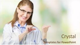  Presentation with medical robot hand and doctor - PPT theme with middle age mature doctor woman background and a  colored foreground