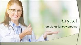  Presentation with medical robot hand and doctor - Cool new PPT theme with middle age mature doctor woman backdrop and a  colored foreground