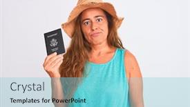  Presentation with states - Presentation theme consisting of middle age mature tourist woman holding united states passport over isolated background with a confident expression on smart face thinking serious background and a seafoam green colored foreground