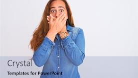  Presentation with denim - Audience pleasing presentation consisting of middle-age-mature-woman-wearing backdrop and a teal colored foreground