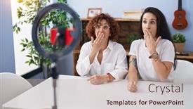  Presentation with recording - Slide set having middle-age-mother-and-daughter background and a  colored foreground