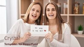  Presentation with mom daughter - Presentation theme featuring middle-age-mother-and-young background and a soft green colored foreground