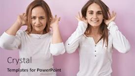  Presentation with deaf - Slide deck with middle-age-mother-and-young background and a soft green colored foreground