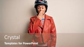  Presentation with sleepiness - Slide deck enhanced with middle-age-motorcyclist-woman-wearing background and a coral colored foreground