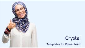  Presentation with muslim balinese - Beautiful presentation theme featuring middle age muslim arab woman backdrop and a sky blue colored foreground