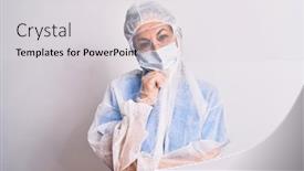  Presentation with nurse thinking - Colorful PPT theme enhanced with middle-age-nurse-woman-wearing backdrop and a light gray colored foreground