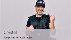  Presentation with police - Amazing presentation theme having middle-age-policeman-wearing-police backdrop and a light gray colored foreground