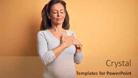  Presentation with pregnant - Beautiful slide deck featuring middle-age-pregnant-woman-expecting backdrop and a coral colored foreground