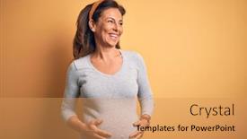  Presentation with baby smile - PPT layouts with middle-age-pregnant-woman-expecting background and a coral colored foreground