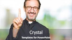  Presentation with catholic - Beautiful PPT theme featuring middle age priest man wearing backdrop and a dark gray colored foreground
