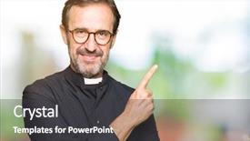  Presentation with advertisement - Amazing slide deck having middle age priest man wearing backdrop and a dark gray colored foreground