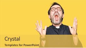  Presentation with frustration - Colorful presentation enhanced with middle age priest man wearing backdrop and a yellow colored foreground