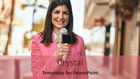  Presentation with television - Presentation featuring middle-age-reporter-woman-holding background and a coral colored foreground