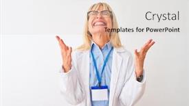  Presentation with mad scientist - Colorful PPT theme enhanced with middle age scientist woman wearing glasses and id card over isolated white background celebrating mad and crazy for success with arms raised and closed eyes screaming excited winner concept backdrop and a lemonade colored foreground