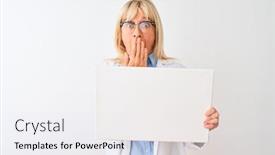  Presentation with scientist - PPT theme with middle-age-scientist-woman-wearing background and a white colored foreground