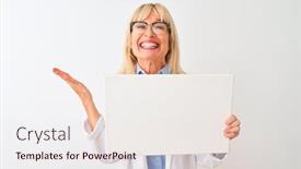  Presentation with scientist - Slide set featuring middle-age-scientist-woman-wearing background and a sky blue colored foreground