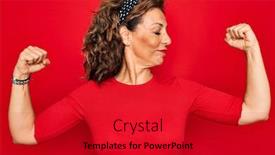  Presentation with senior fitness - Beautiful theme featuring middle-age-senior-brunette-woman backdrop and a crimson colored foreground