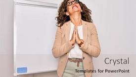  Presentation with praying hands - Presentation theme consisting of middle-age-senior-business-woman background and a coral colored foreground