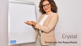  Presentation with woman hands open - Presentation featuring middle-age-senior-business-woman background and a coral colored foreground