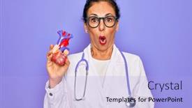  Presentation with cardiology - PPT theme with middle-age-senior-cardiologist-doctor background and a light blue colored foreground