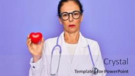  Presentation with purple heart - Beautiful theme featuring middle-age-senior-cardiologist-doctor backdrop and a light blue colored foreground