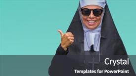  Presentation with nun - Beautiful PPT theme featuring middle age senior catholic nun backdrop and a dark gray colored foreground