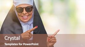  Presentation with helping others two hands woman - Colorful theme enhanced with middle age senior catholic nun backdrop and a coral colored foreground