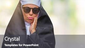  Presentation with nun - Amazing PPT theme having middle age senior catholic nun backdrop and a dark gray colored foreground