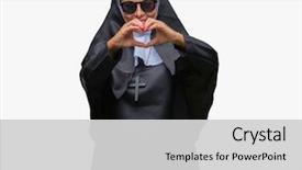 Presentation with hands the shape of a heart - Cool new PPT theme with middle age senior catholic nun backdrop and a light gray colored foreground