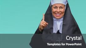  Presentation with nun - Slides having middle age senior christian catholic background and a dark gray colored foreground