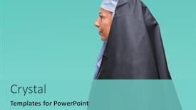  Presentation with catholic - Slide set consisting of middle age senior christian catholic nun woman over isolated background looking to side relax profile pose with natural face with confident smile background and a seafoam green colored foreground