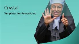  Presentation with nun - Presentation design having middle age senior christian catholic background and a seafoam green colored foreground